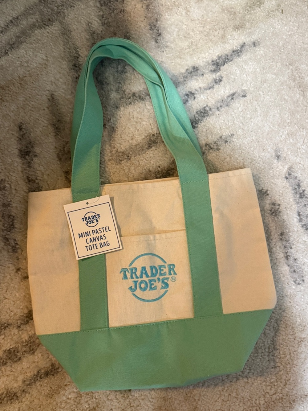 Mini Mint/Cream Pastel Canvas Trader Joe’s Tote Bag. NWT